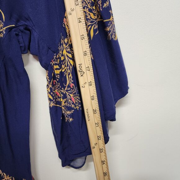 Free People Bohemian Tunic Top Size S V-Neck High Low Flare Sleeve Sunset Dreams - Picture 11 of 16